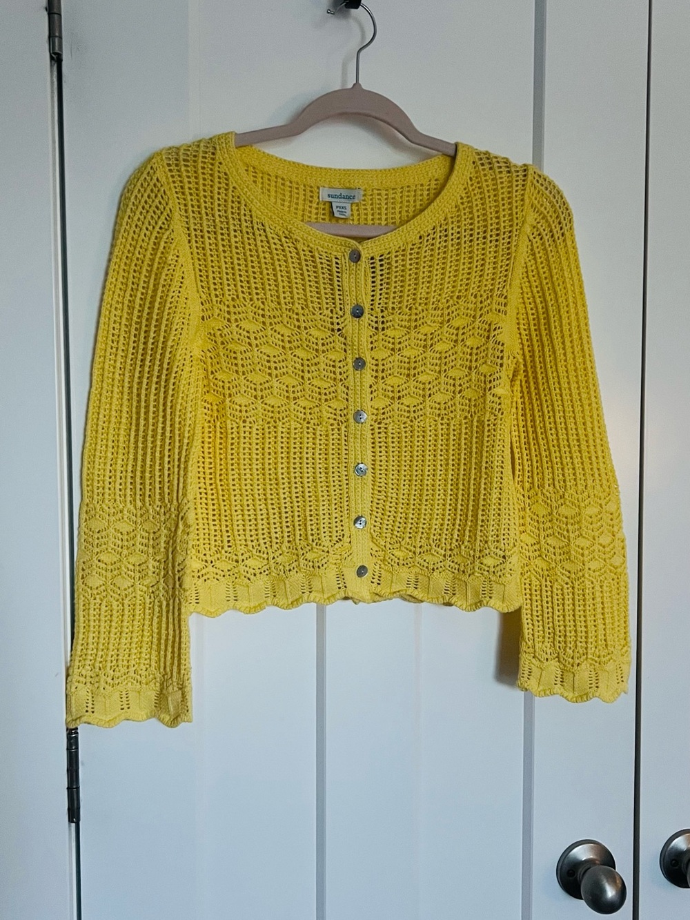 Sundance Bright Yellow Crochet Button-Front Cardigan
